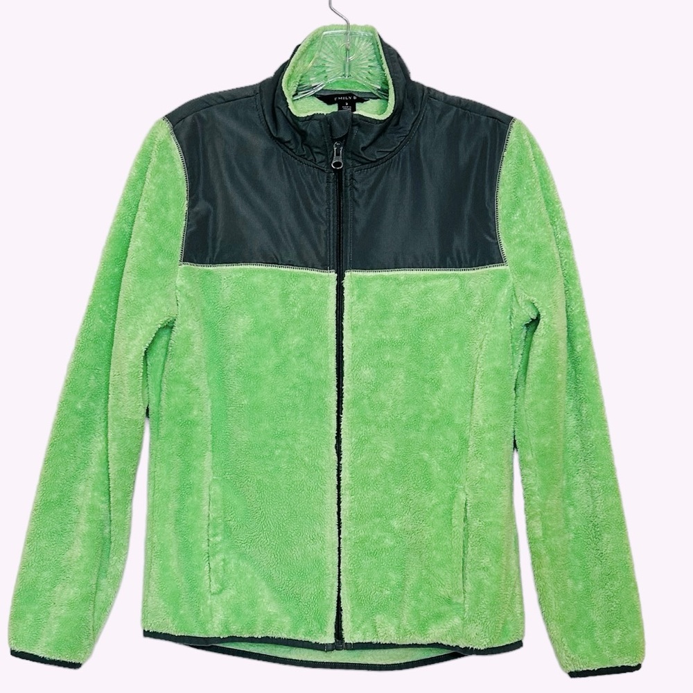 Emily B Girl’s Fleece Jacket Green & Gray Front Zip Size 14/16